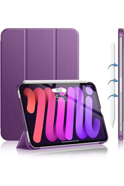 AWH حافظة Soke iPad Mini 7 (A17 Pro) - حامل ثلاثي الطيات، إيقاظ/سكون تلقائي، غطاء خلفي صلب من البولي كربونات، أرجواني.