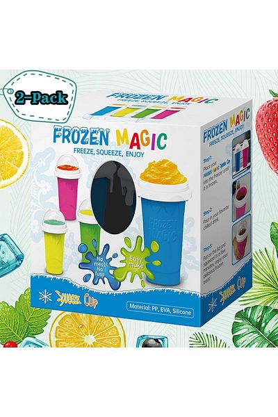 AWH 2 Pcs Slushie Maker Cup, Quick Frozen Smoothies Cooling Cup for Milkshakes, Ice Cream (Blue+Red)