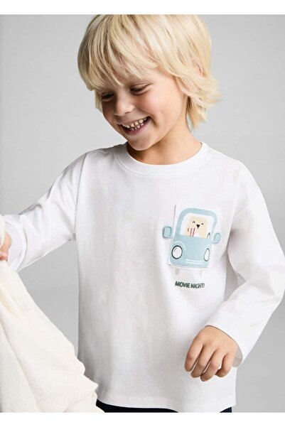 MANGO Baby Ανάγλυφο βαμβακερό μπλουζάκι