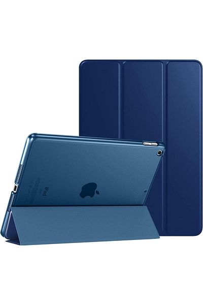AWH حافظة iPad 10.2، غطاء ذكي رفيع شفاف من مادة البولي كربونات الصلبة مع حامل، لجهاز iPad 9/8/7، أزرق داكن.