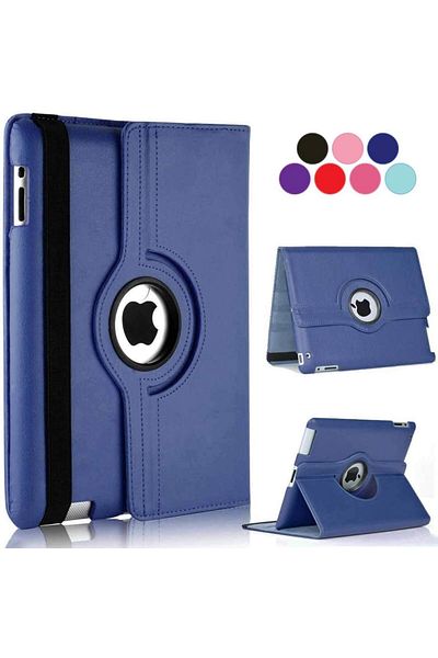 AWH حافظة دوارة لجهاز iPad Mini 1/2/3، حامل 360 درجة، غطاء جلدي فوليو (أزرق داكن).