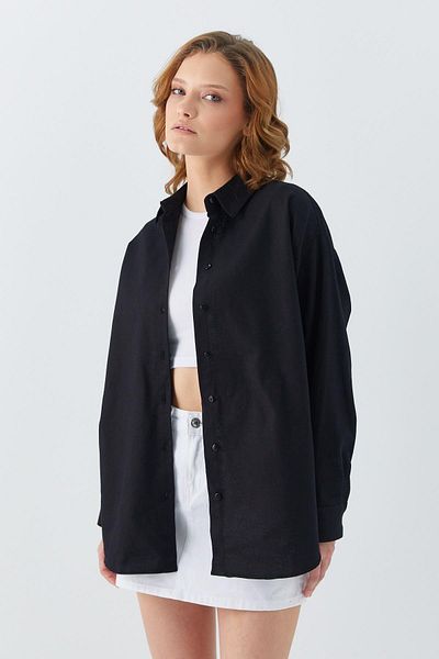 Mixray 4621 Women's Black Basic Pleated Shirt