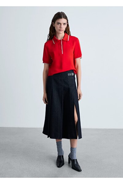 MANGO Woman Short Polo Shirt with Contrast Cut