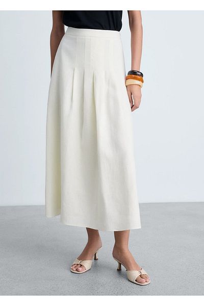 MANGO Woman Long Linen Pleated Skirt