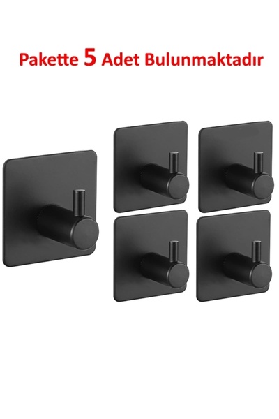 ardini Kendinden Yapışkanlı Askılık Mat Siyah 01 Pakette 5 Adet