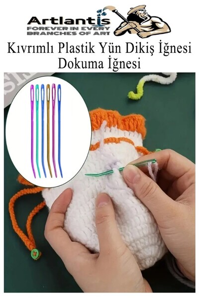 Artlantis Kıvrımlı Plastik Yün İğnesi 12 cm 10 Adet 1 Paket Plastik Dikiş Dokuma İğnesi Kavisli İplik İğne Gob
