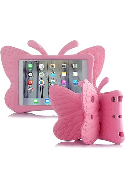 AWH iPad Mini Kids Case, Non-Toxic Lightweight 3D Cartoon Butterfly Shockproof Stand Case, Pink.