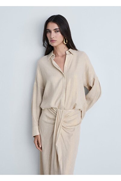 MANGO Woman Πουκάμισο από λινό μείγμα κανονικής εφαρμογής