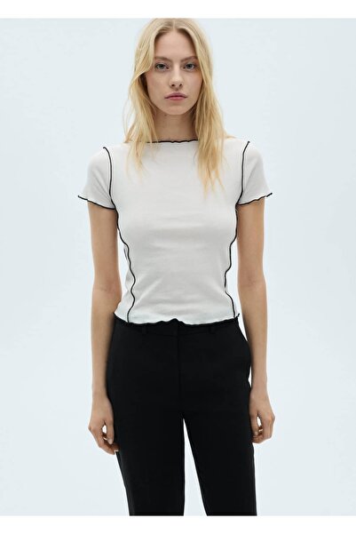 MANGO Woman Κοντή μπλούζα με αντίθεση χρωμάτων