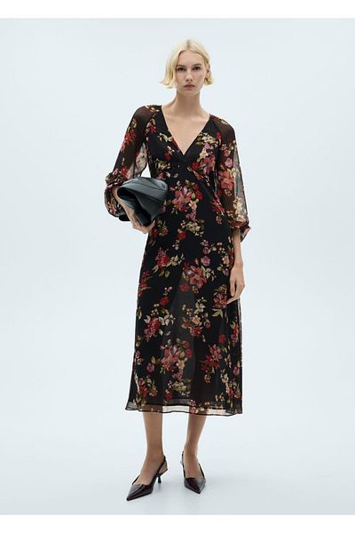 MANGO Woman Floral Balloon Sleeve Dress