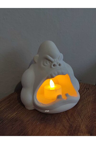 Pelajik Led Tealight Mumluk Goril Dekoratif Obje Biblo, Salon Aksesuarları Led Mum Dahil
