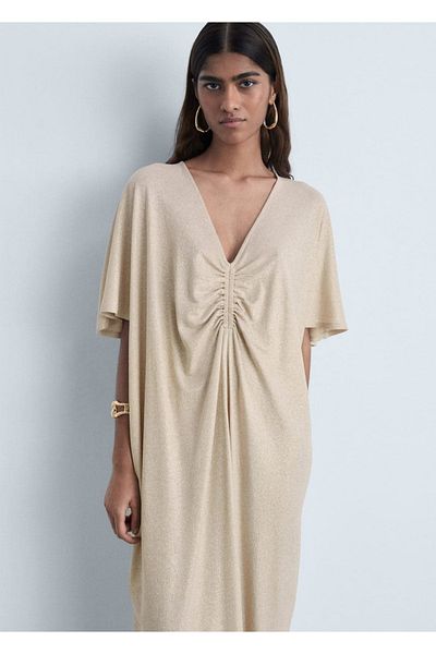 MANGO Woman Φόρεμα lurex με γιακά με κορδόνι