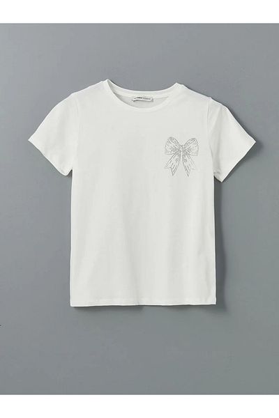 LC Waikiki Lcwaikiki Classic Ecru Crew Neck Rhinestone Women's T-Shirt