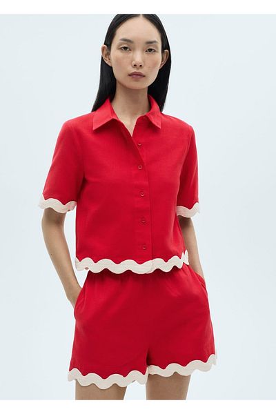 MANGO Woman Contrast Surface Cotton Shorts