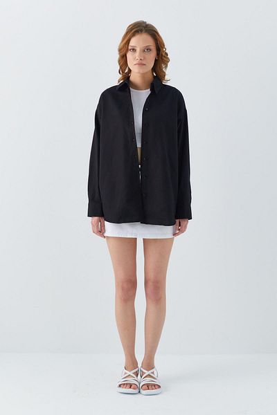 Mixray 4621 Women's Black Basic Pleated Shirt