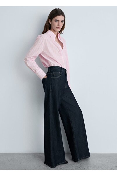 MANGO Woman Düz kesim çizgili gömlek