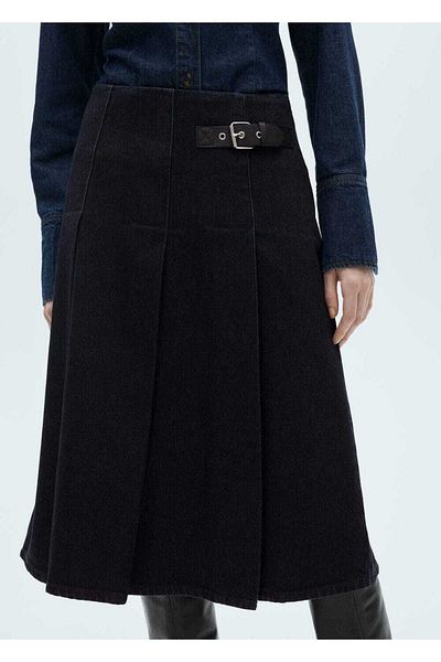MANGO Woman Buckle Rinse Wash Midi Skirt