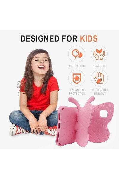 AWH iPad 10 10th Gen Kids Case, Butterfly Kickstand Shockproof Rugged Drop-Proof for Girls, Pink.