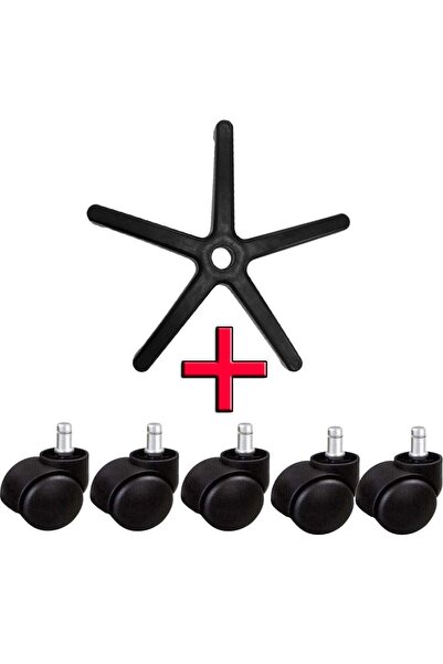 Türksit Ofis Koltuğu Yedek Parça Plastik Ayak 70'Lik+5'Li Tekerlek Seti