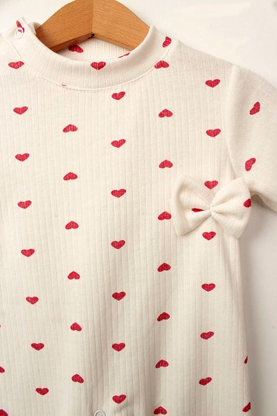 Ma Miss Armina Baby Romper Set - Hearted Pattern - Long Sleeve Romper and Headband - 100% Cotton
