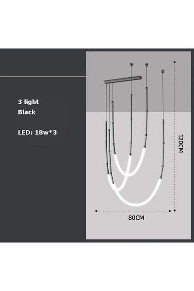 Btm Modern European style hanging chandelier, black acrylic, 3 LED lights, 3 lines