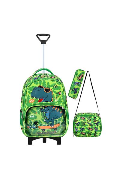 Roxy Dinosaur Portable Rickshaw Set of 3 Primary School Bag, Thermal Lunch and Pencil Case Set