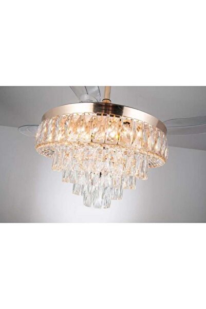 Btm Luxury modern gold crystal chandelier fan
