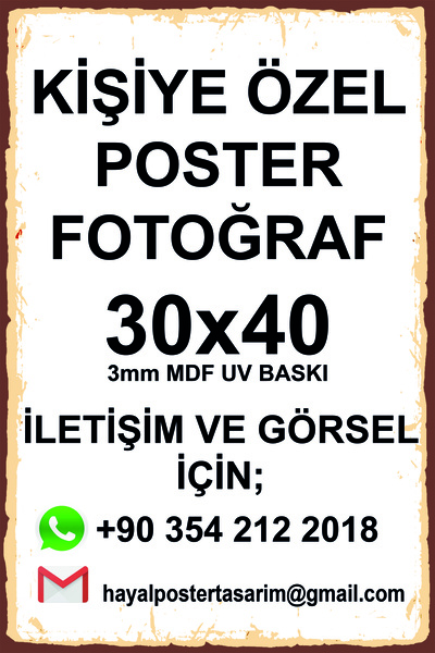 Hayal Poster Kişiye özel poster ve tasarımlar 30x40 Retro Ahşap Poster 3mm mdf
