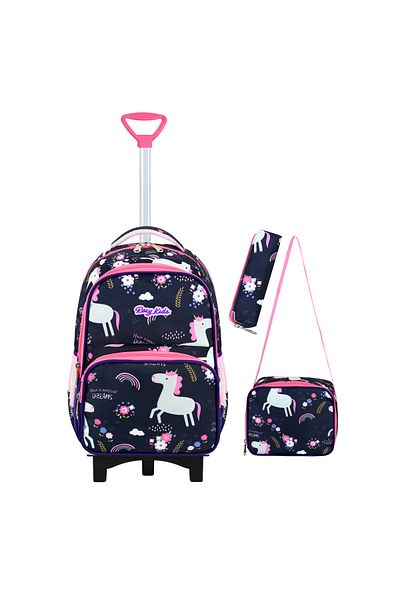 Roxy Unicorn Printed Portable Rickshaw Set of 3 Primary School Bag, Thermal Lunch and Pencil Case Set