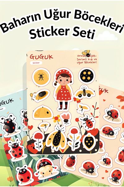 GUGUK Set of Spring Ladybugs Sticker Leaves