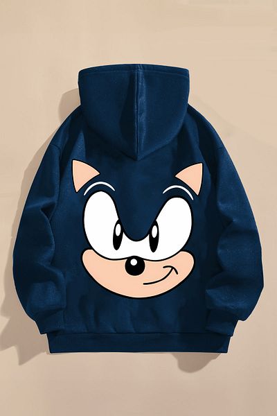 FEEL STYLE Тъмносин детски суитчър - повдигнати три нишки, щампа на таралеж