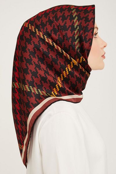 Armine Nostalgia Series Silk Twill Scarf 9000D-31 Geometric Pattern Dark Tile