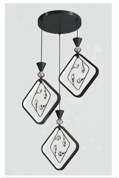 Btm Modern LED Chandelier, Black, 3 Lights, Single