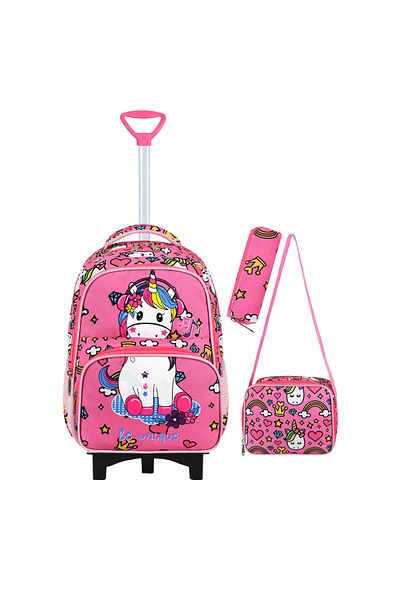 Roxy Unicorn Printed Portable Rickshaw Set of 3 Primary School Bag, Thermal Lunch and Pencil Case Set
