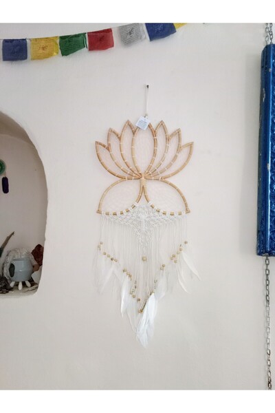 mama india alaçatı 36 cm-83 cm Bambu Kasnaklı Lotus Çiçeği Dream Cather, Düş ...