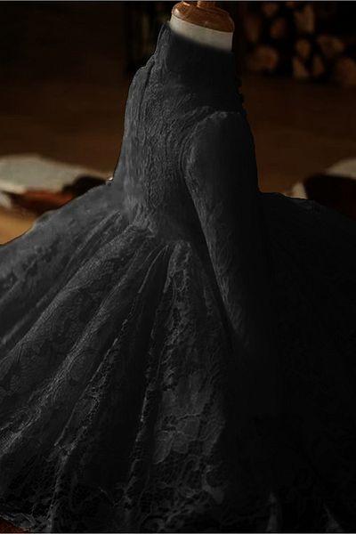 melek golden Female Child Dress Lolita Lace Dress Princess Dress Long Sleeve Bow Wedding Ball Gown Dress