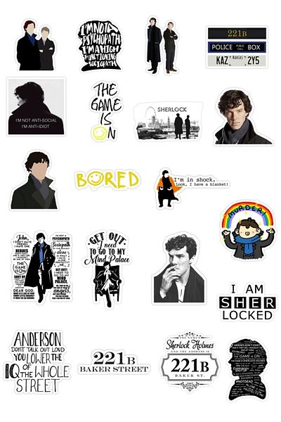 Major Selection Σετ αυτοκόλλητων Sherlock - 20 αυτοκόλλητα - Κατάλληλο για τηλέφωνο, υπολογιστή και άλλη επιφάνεια