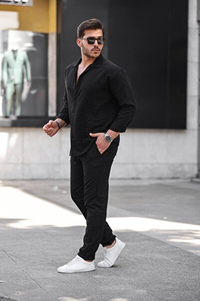 ROBERTO BORNOVA Oversize Men's Crystal Linen Bottom Top Set – Shirt Pants Combination