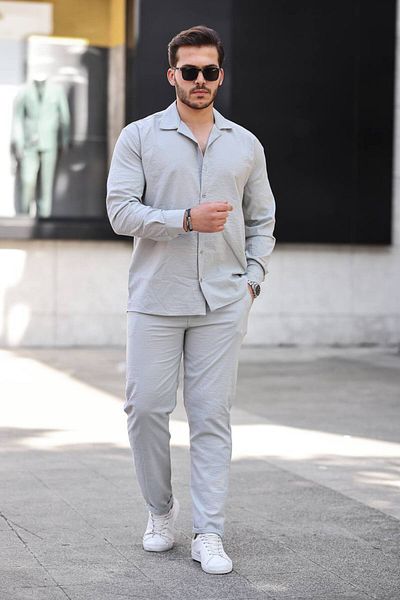 ROBERTO BORNOVA Oversize Men's Crystal Linen Bottom Top Set – Shirt Pants Combination