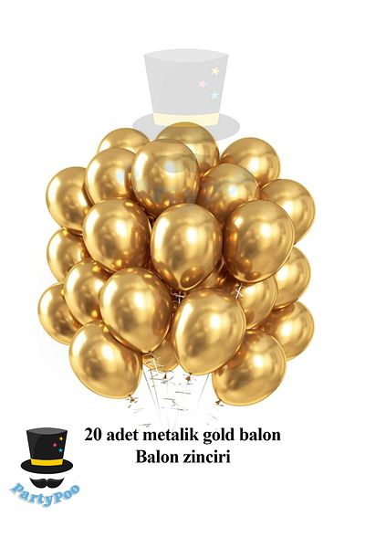PartyPoo Set of 20 Metallic Gold Color Balloons