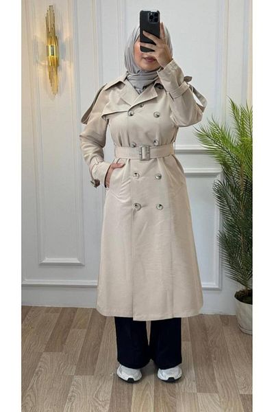 Tebrikler tekstil Trenci pentru damă sezon nou cu hijab - Model 1257