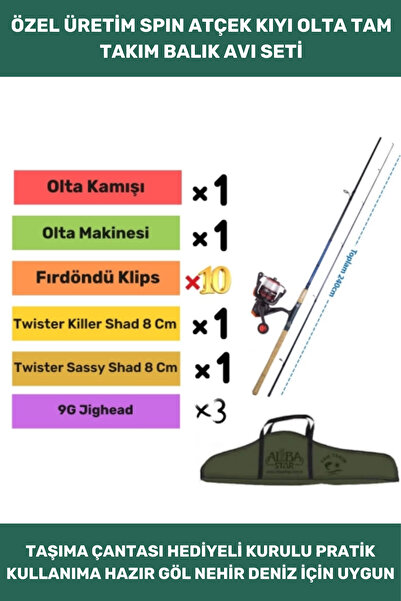 Thriftbuds Özel Üretim Hazır Kurulu Taşıma Çantalı Hobi Spin Atçek Tam Takım Göl Olta Seti - 3m Kamış