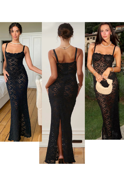 BENİMOLMALI Maxi Güpür Elbise Transparan Elbise Full Likra İthal Güpür Bodyco...