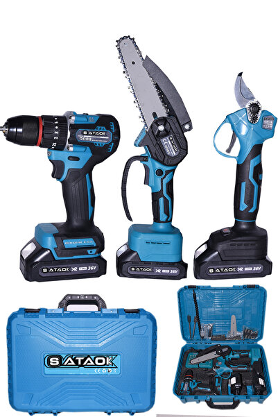 Sataok 3 lü şarjlı matkap testere budama makası vidalama budama testeresi