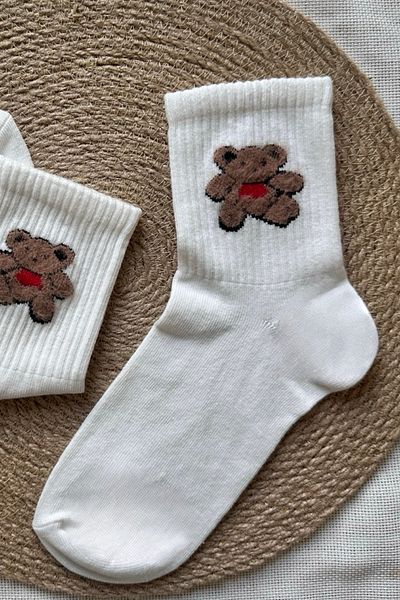 MAZEN Embossed Teddy Bear Patterned Figured Combed Cotton Socks (36-41)