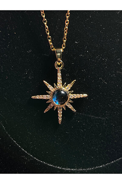 Coconut Jewelry Taşlı Kuzey Yıldızı Çelik Kararmaz Gold 45cm Kolye -El İşçiliği