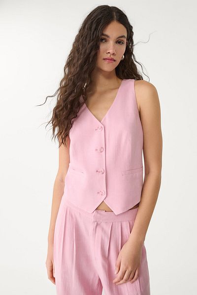 Stradivarius Linen blend buttoned waistcoat