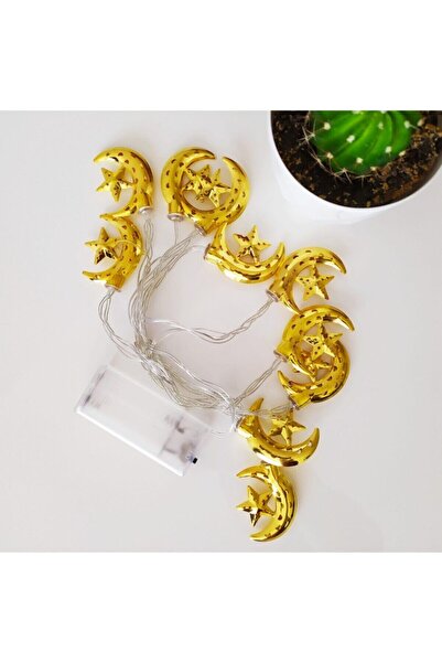 xsir Dekoratif Gold Renk Delikli Ay Yıldız 10 Lu Dekoratif Led Lamba 2 Mt