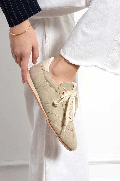 Friend & Trend Süet Bağcıklı Düz Taban Sneaker Kadın Spor Ayakkabı