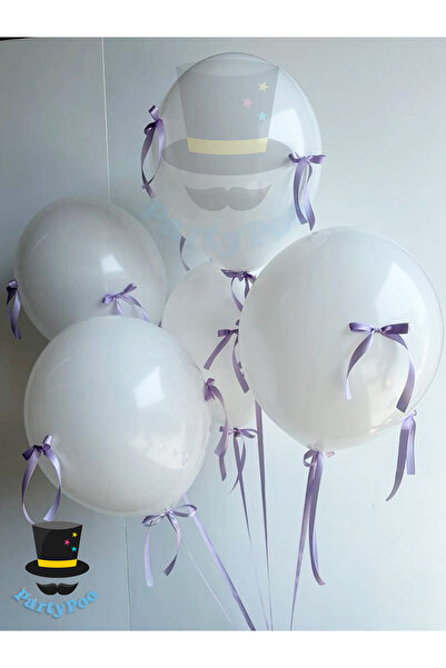 PartyPoo مجموعة بالونات بيضاء مع شريط أرجواني وقوس مكون من 10 قطع لحفلات أعياد الميلاد